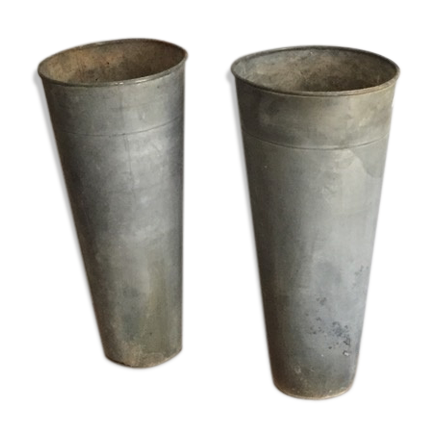 Pair of old florist pots in zinc