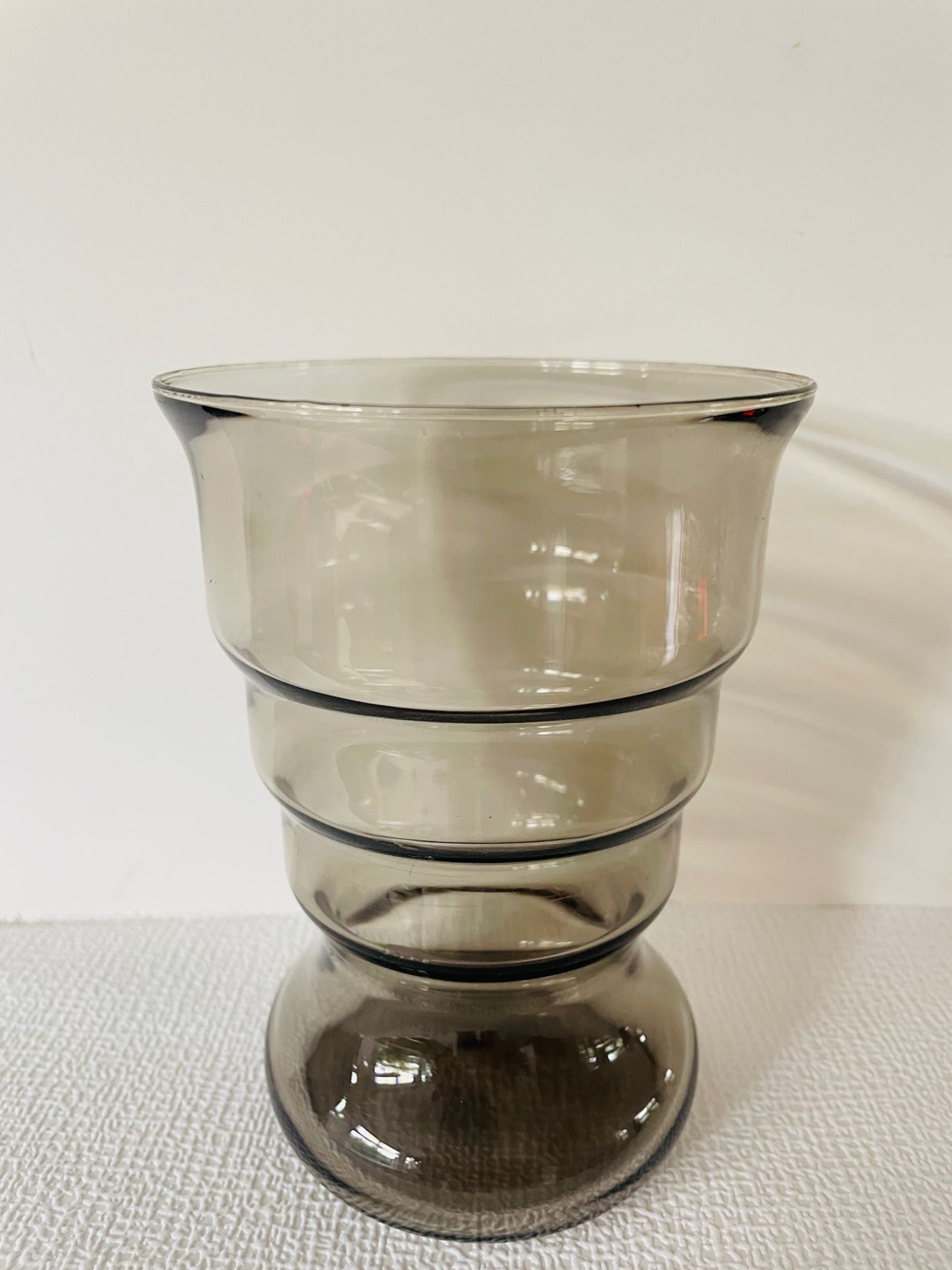 Vintage Leerdam Vase. Glass vase K.P.C. De Bazel. 1920's smoke glass vase Model S.