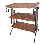 Magazine table, vintage pedestal table, side table, rattan