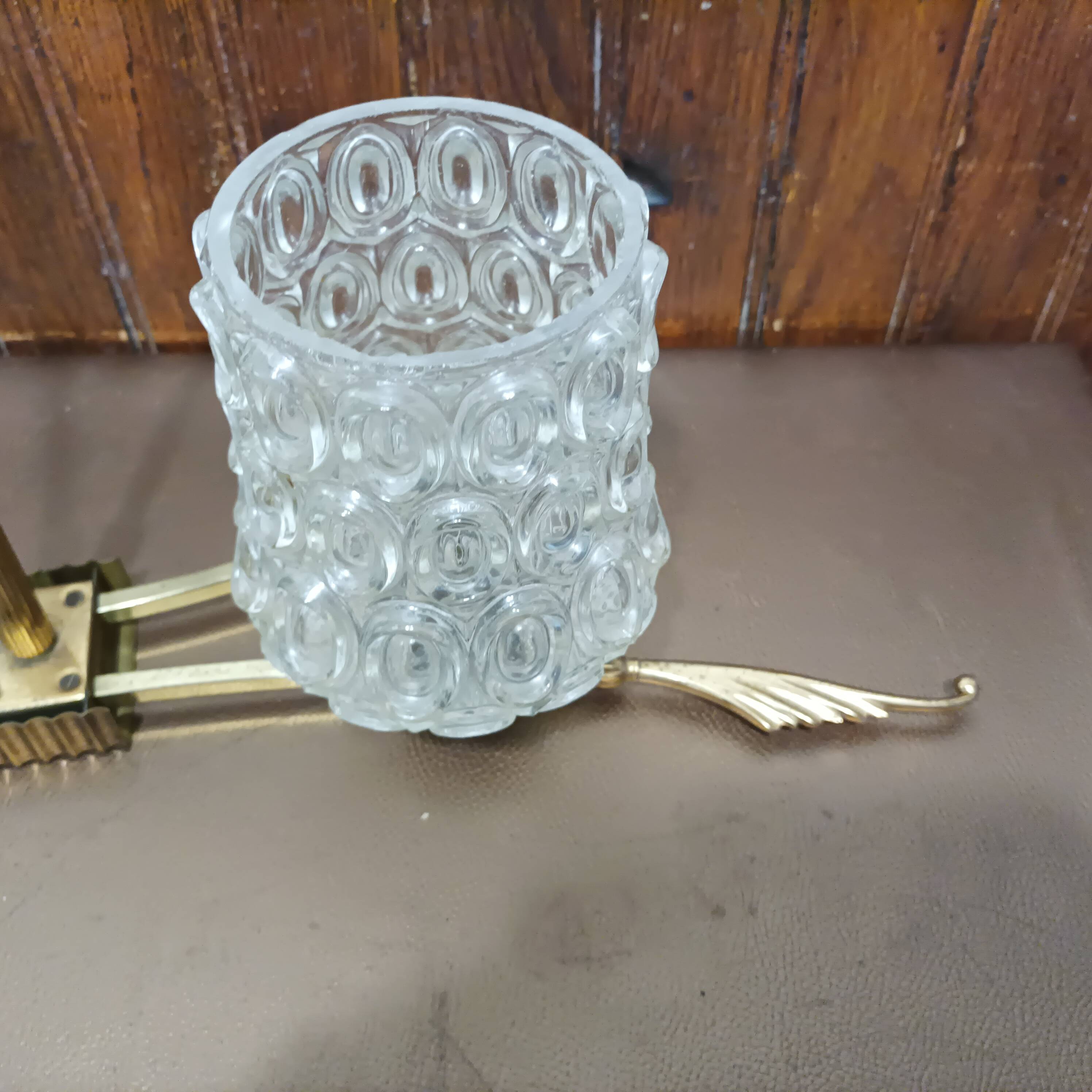 Vintage 1960s glass and brass chandelier from the 50s - 2 branches