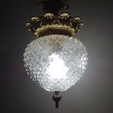 Glass and brass globe chandelier