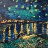 Tableau HST Travail de copiste V. Van Gogh "Nuit étoilée" Arles