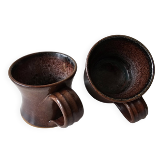 Set of 2 ceramic stoneware mugs cups Signed Alesia