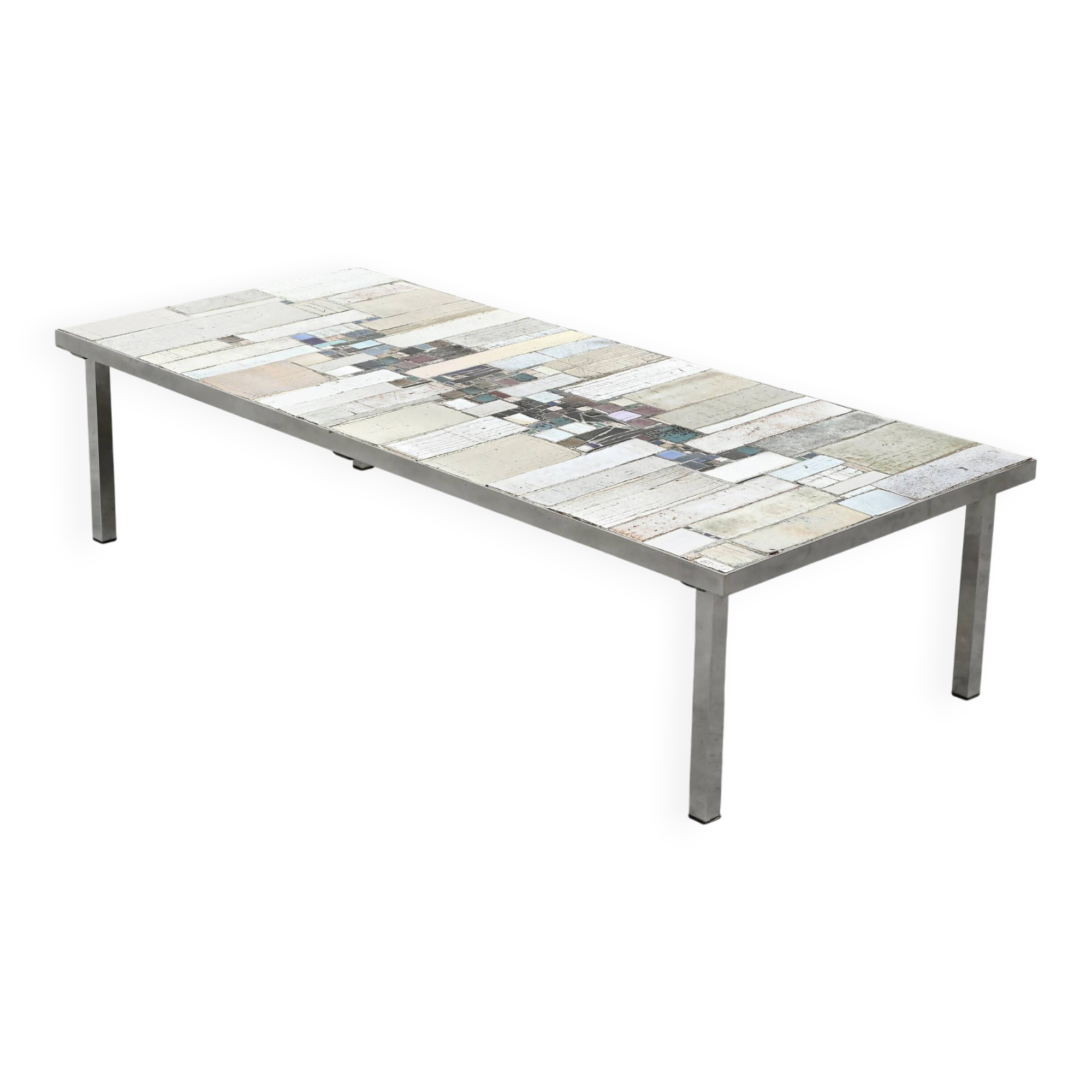 Brutalist Coffee Table by Pia Manu, Ceramic Top, Metal Base, Belgium