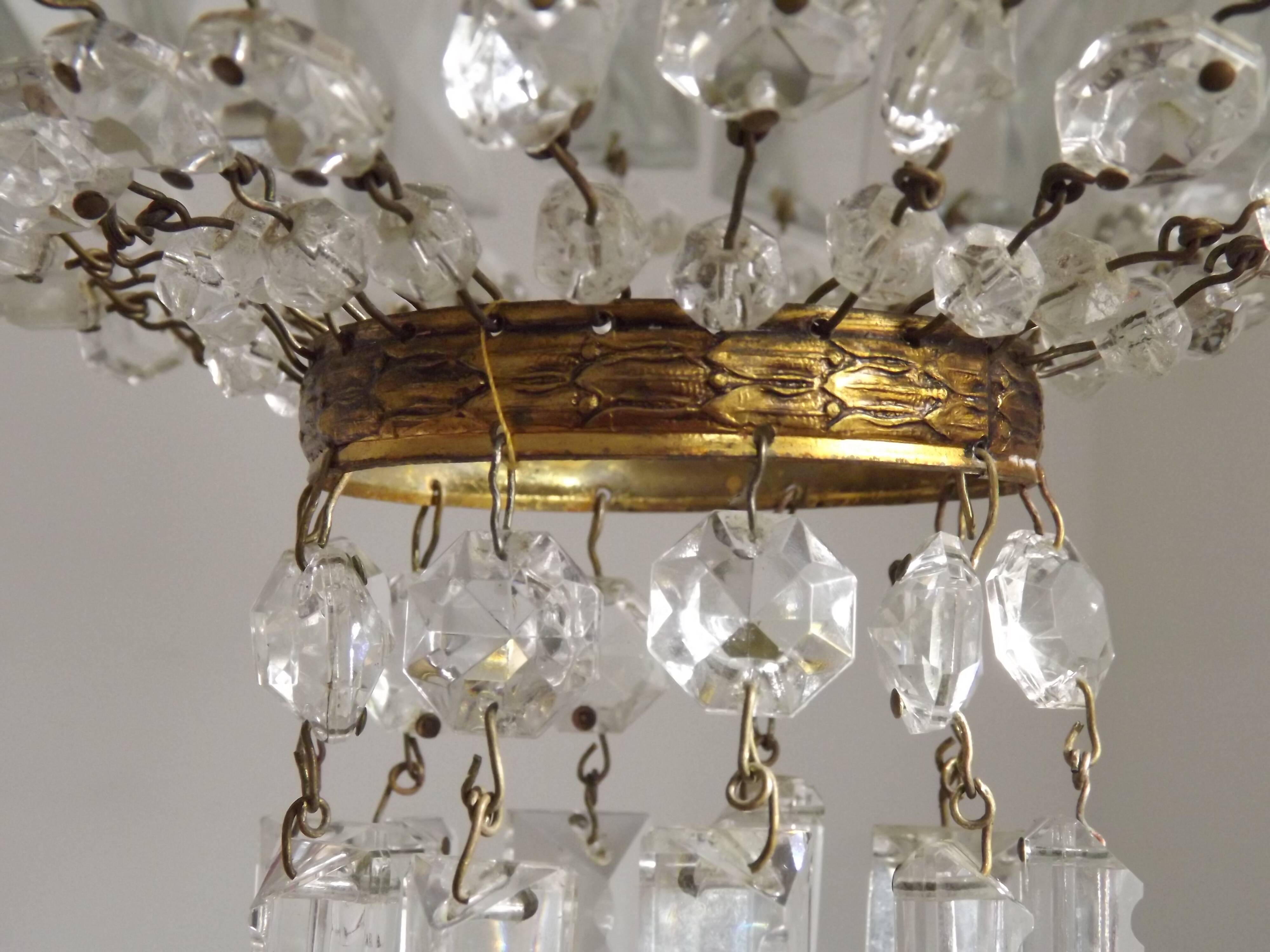 French Empire Style 3 Light Bronze Montgolfier Crystal Basket Chandelier