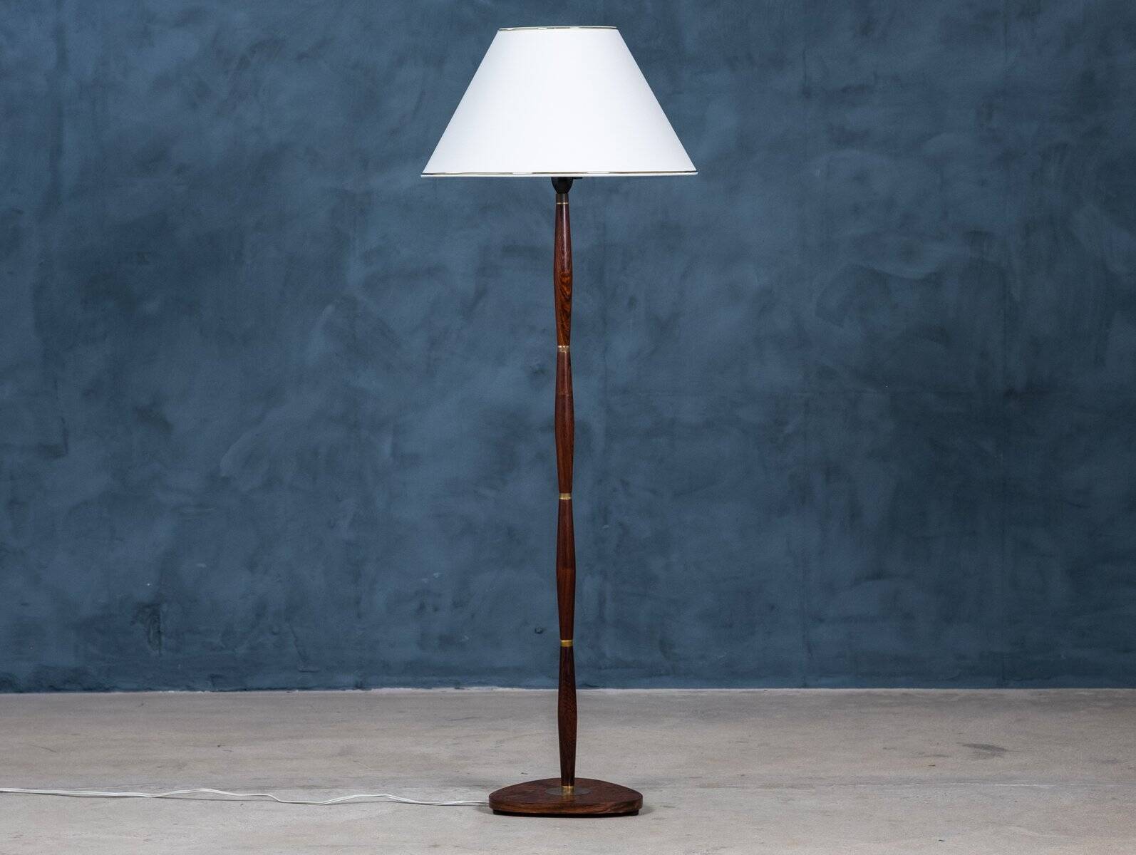 Mid-Century Floor Lamp in Rosewood and Brass, Denmark, 1960s