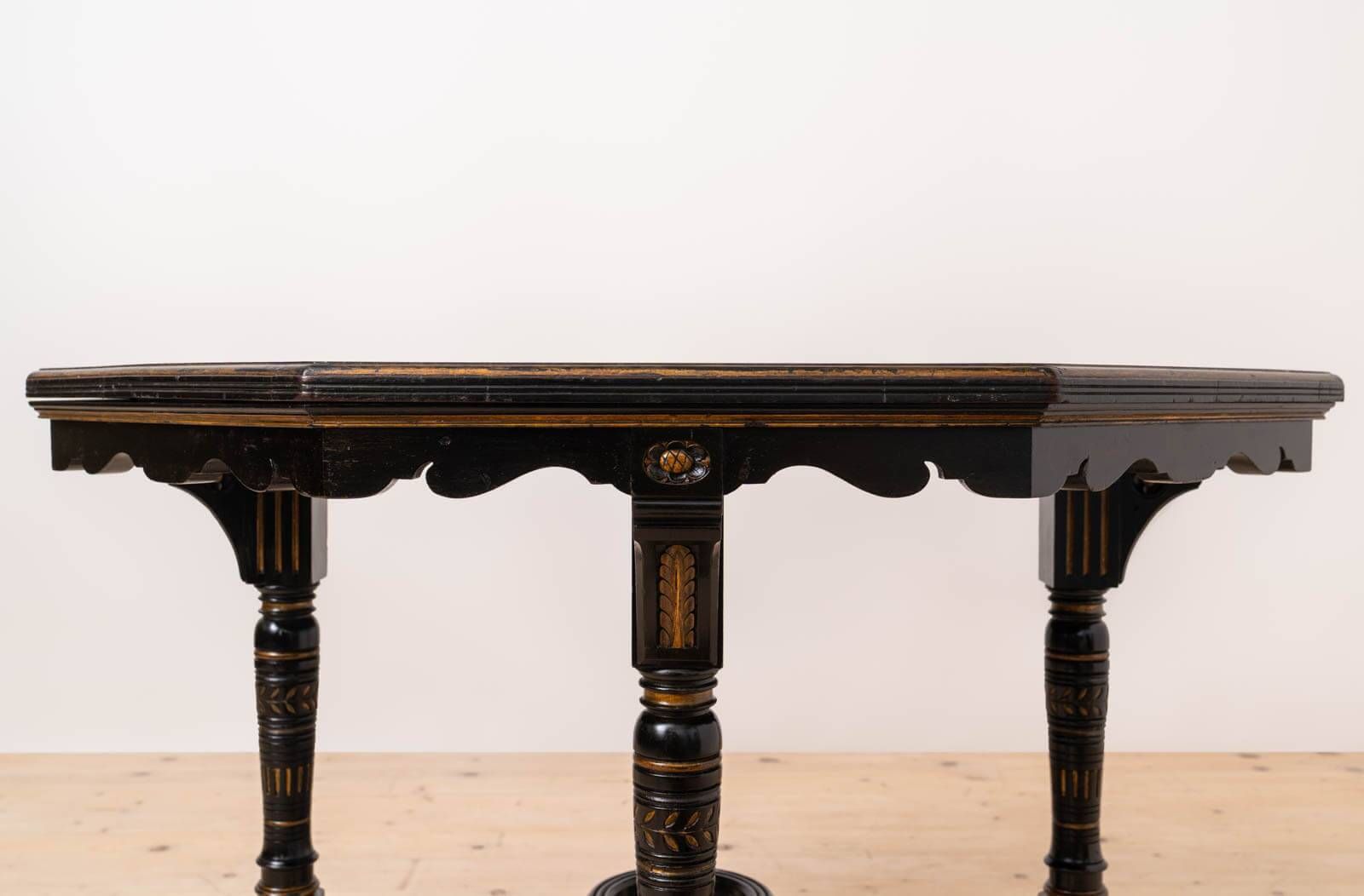 Victorian Ebonized Octagonal Center Table by C. Hindley & Sons, 19th Cent.