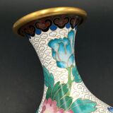 Brass Vase Email Cloisonné Decor Peony and Bird China Middle XXth Enamel