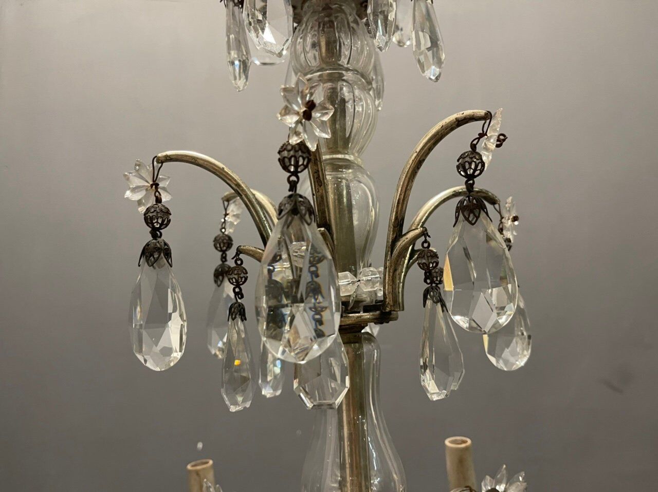 Antique Italian Silver Crystal Chandelier, 1940s