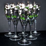 Perrier Jouet set of 6 Anemone Cuvée Belle Epoque champagne flutes in Gallé enamelled crystal