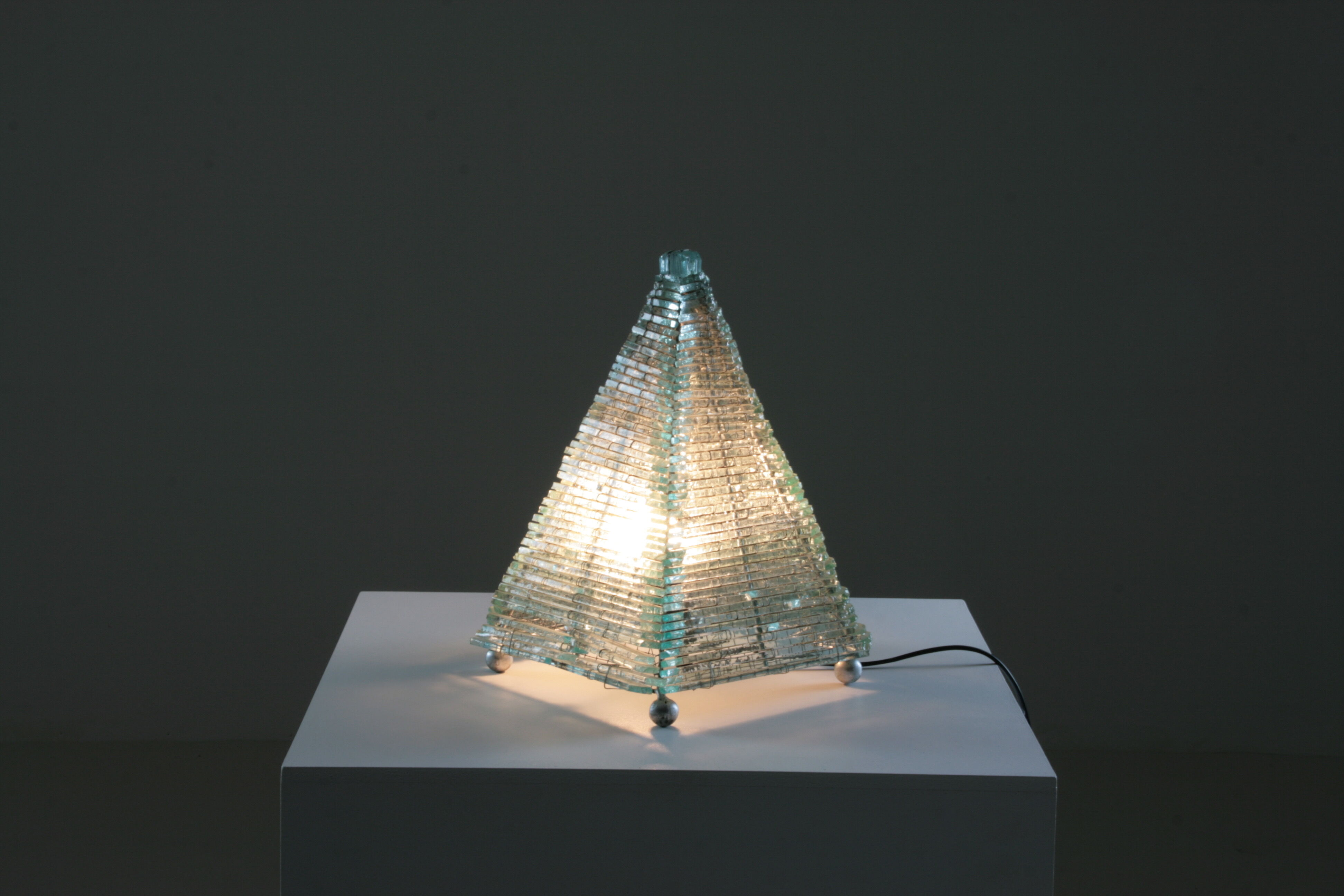 Pyramid lamp in glass and metal, 1970s