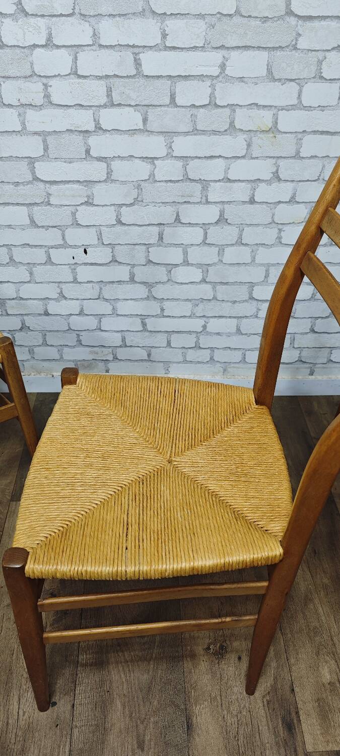 3 vintage wooden and rope chairs 1960