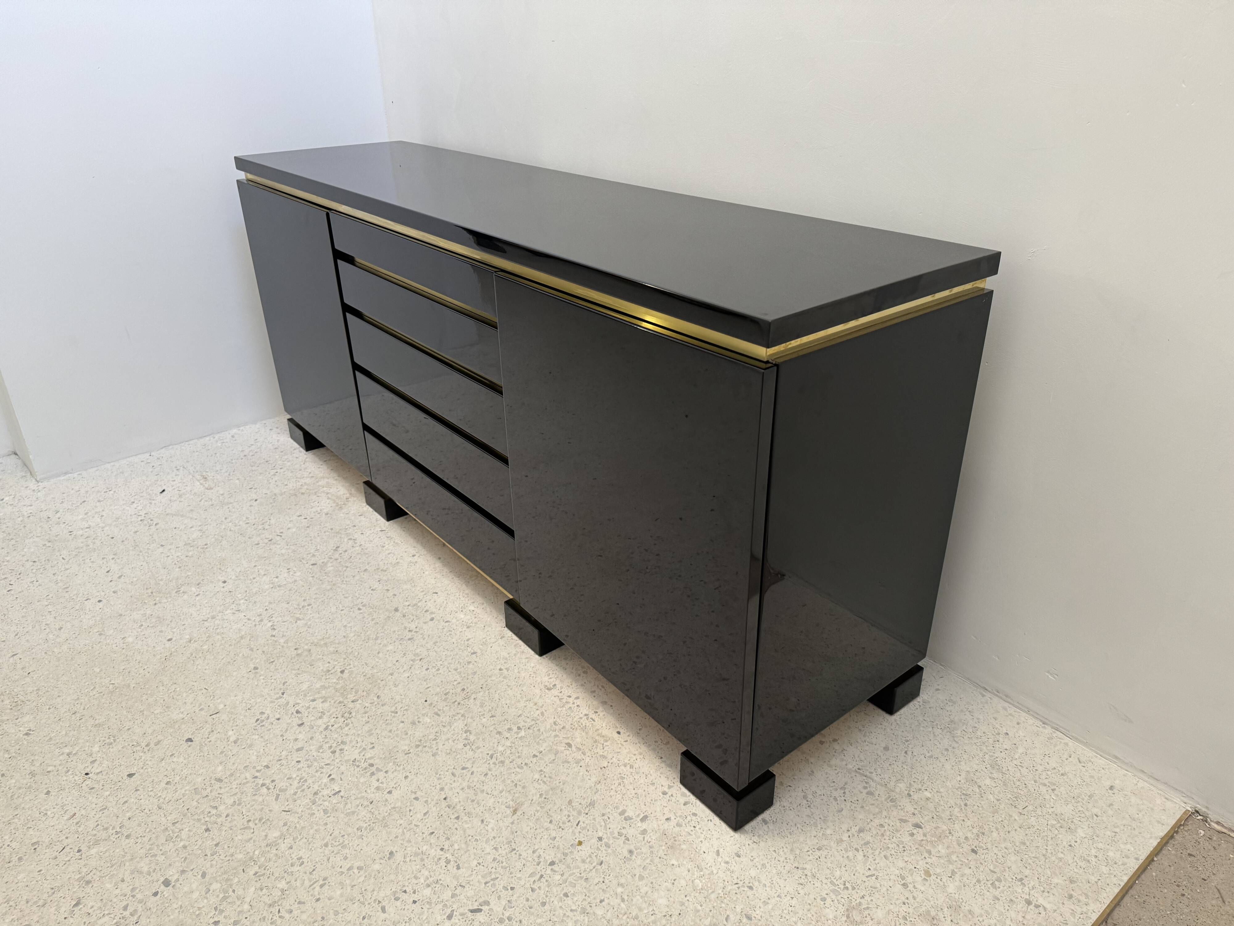 Black lacquered and brass sideboard, 1970s