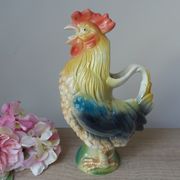 Vintage ceramic jug rooster – soft yellow and blue colours, vintage.