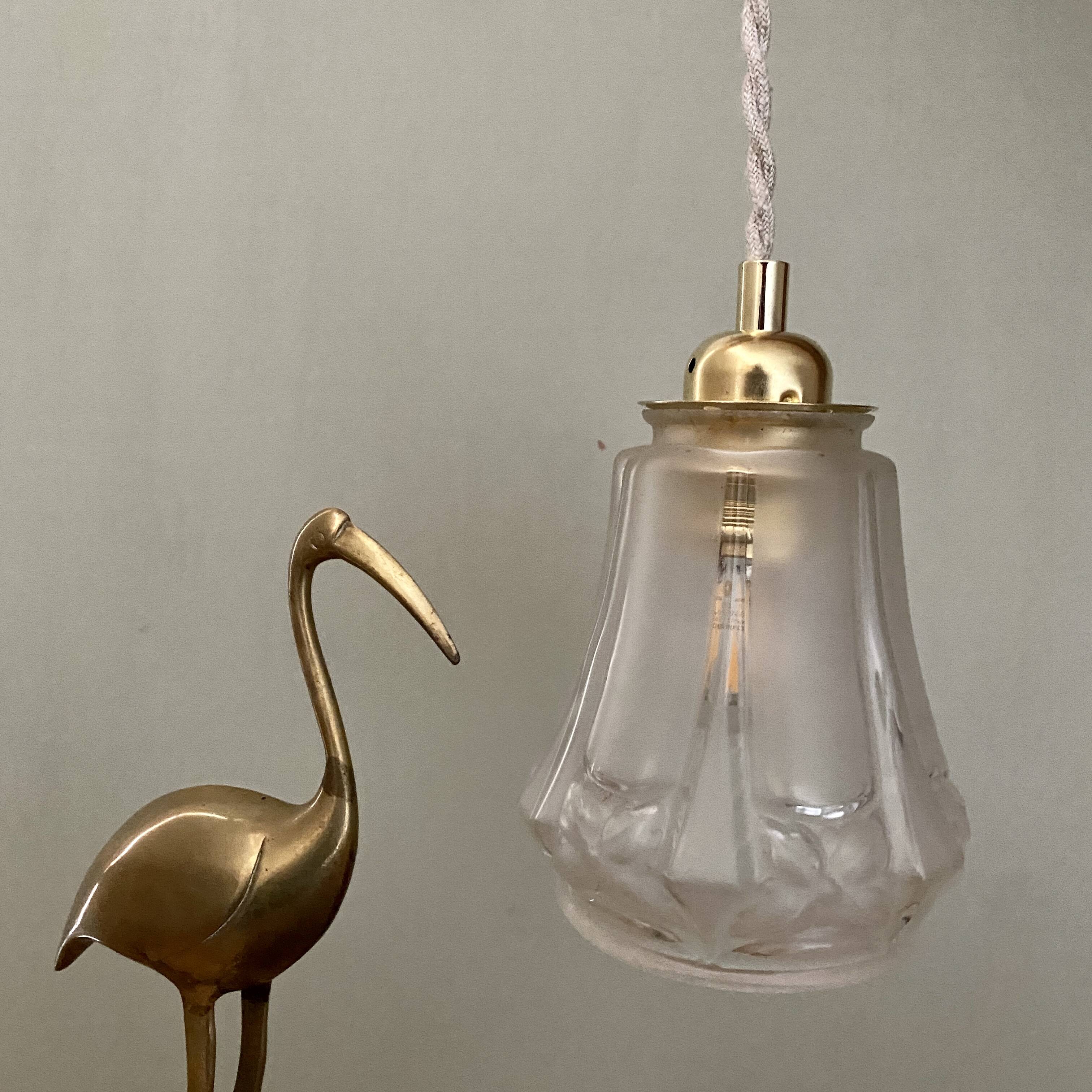 Vintage art deco tulip pendant light in frosted glass