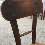 Set de 4 chaises brutalistes bois et corde, art populaire