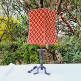 60s Wrought Iron Table Lamp with Upholstered Shade