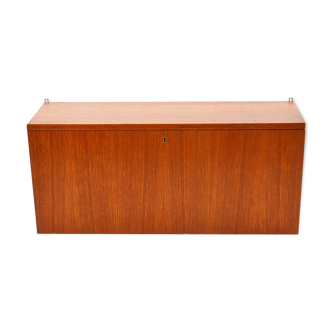 Armoire murale en teck danois Unité de rangement suspendue vintage Drop Front années 1960