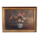 Peinture à l'huile florale vintage originale avec vase bleu et blanc.