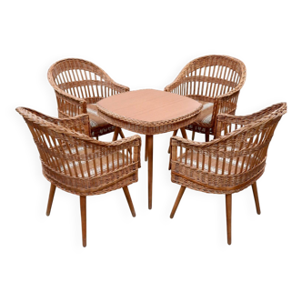 Salon de jardin en osier vintage 70