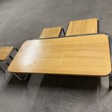 Set of 4 70s nesting coffee tables in metal and solid oak