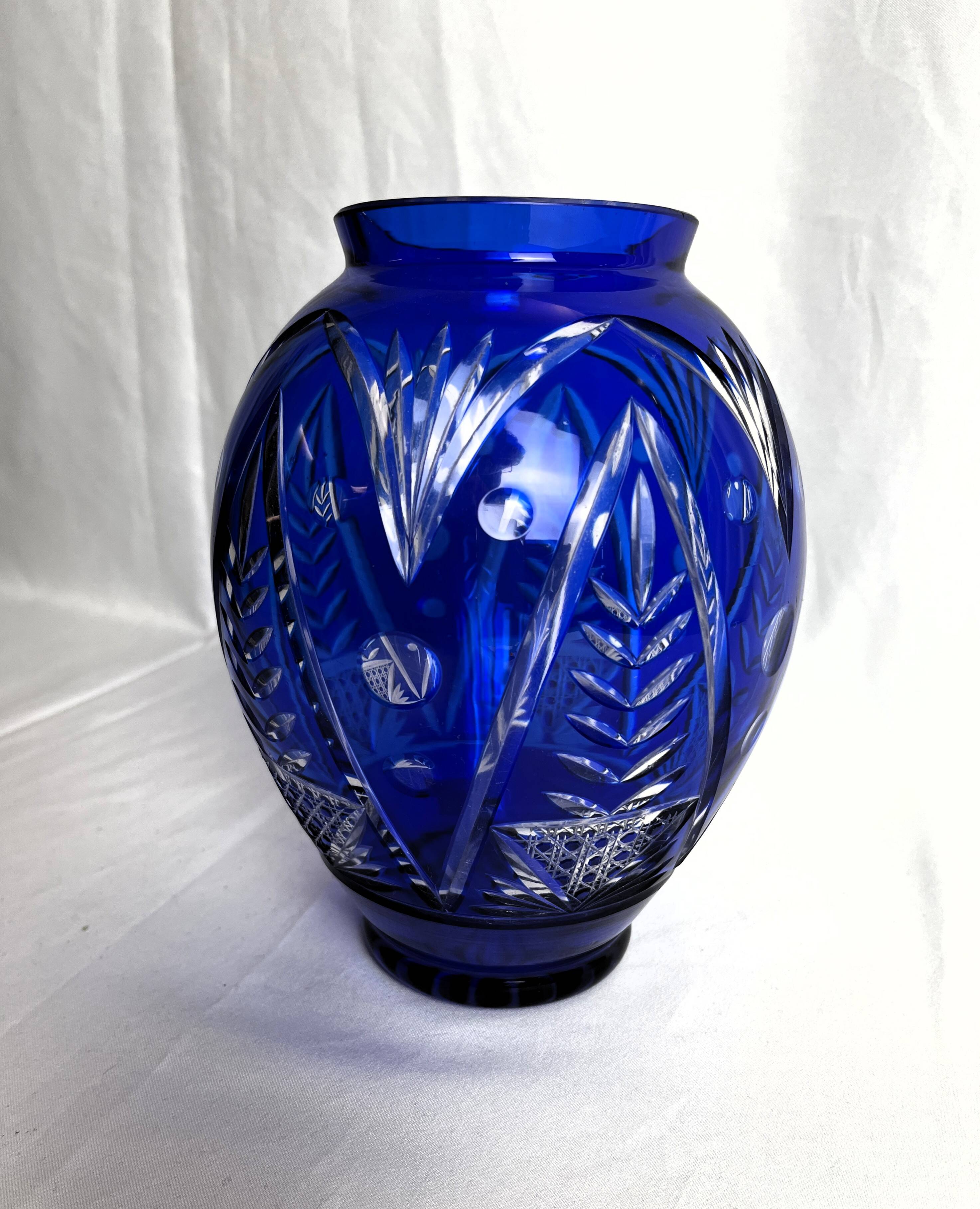 Cobalt blue Bohemian crystal vase from the 20th century.