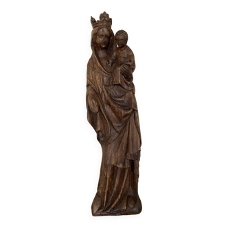 Vierge à l'enfant en bois style gothique
