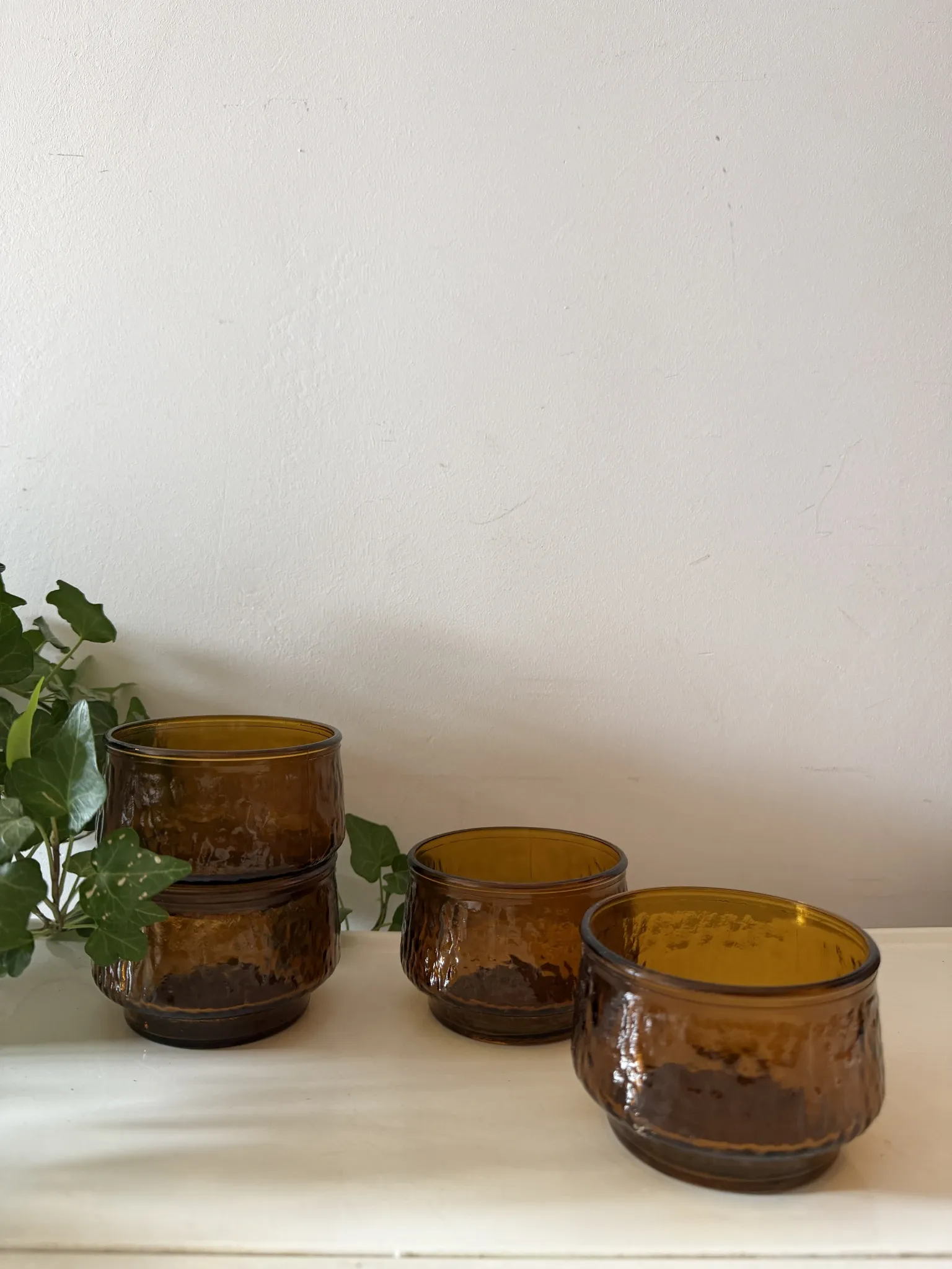 Mid Century amber-coloured bowls Arcoroc Sierra