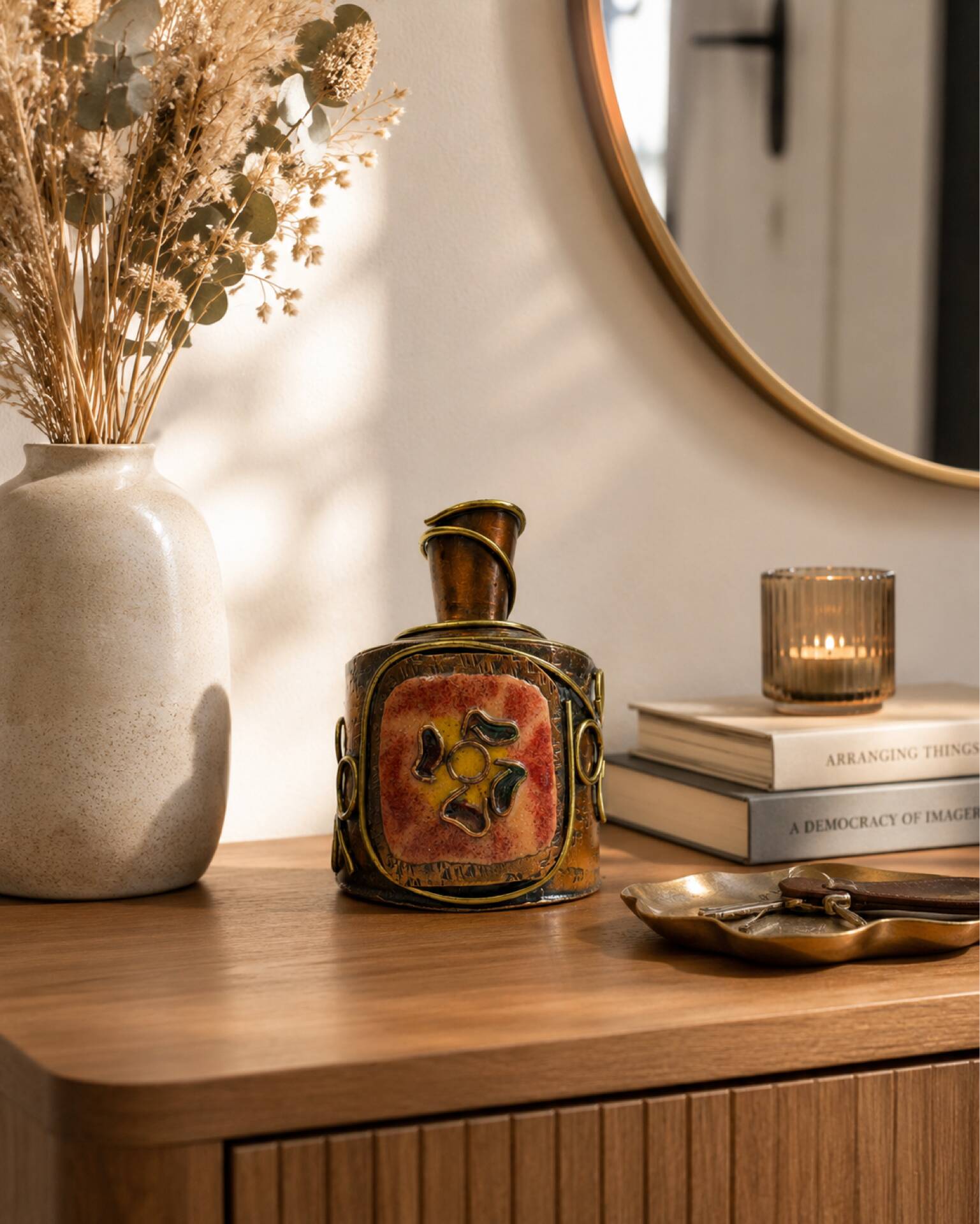 Petit vase soliflore vintage en bronze émaillé – 70’s