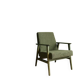 Fauteuil vintage en velours côtelé vert olive, bois vert