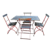 Table and 4 Bistro Guinguette chairs, antique circa 1900.