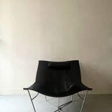 Semana design armchair in black leather and steel by D.Weeks, limited edition 1980