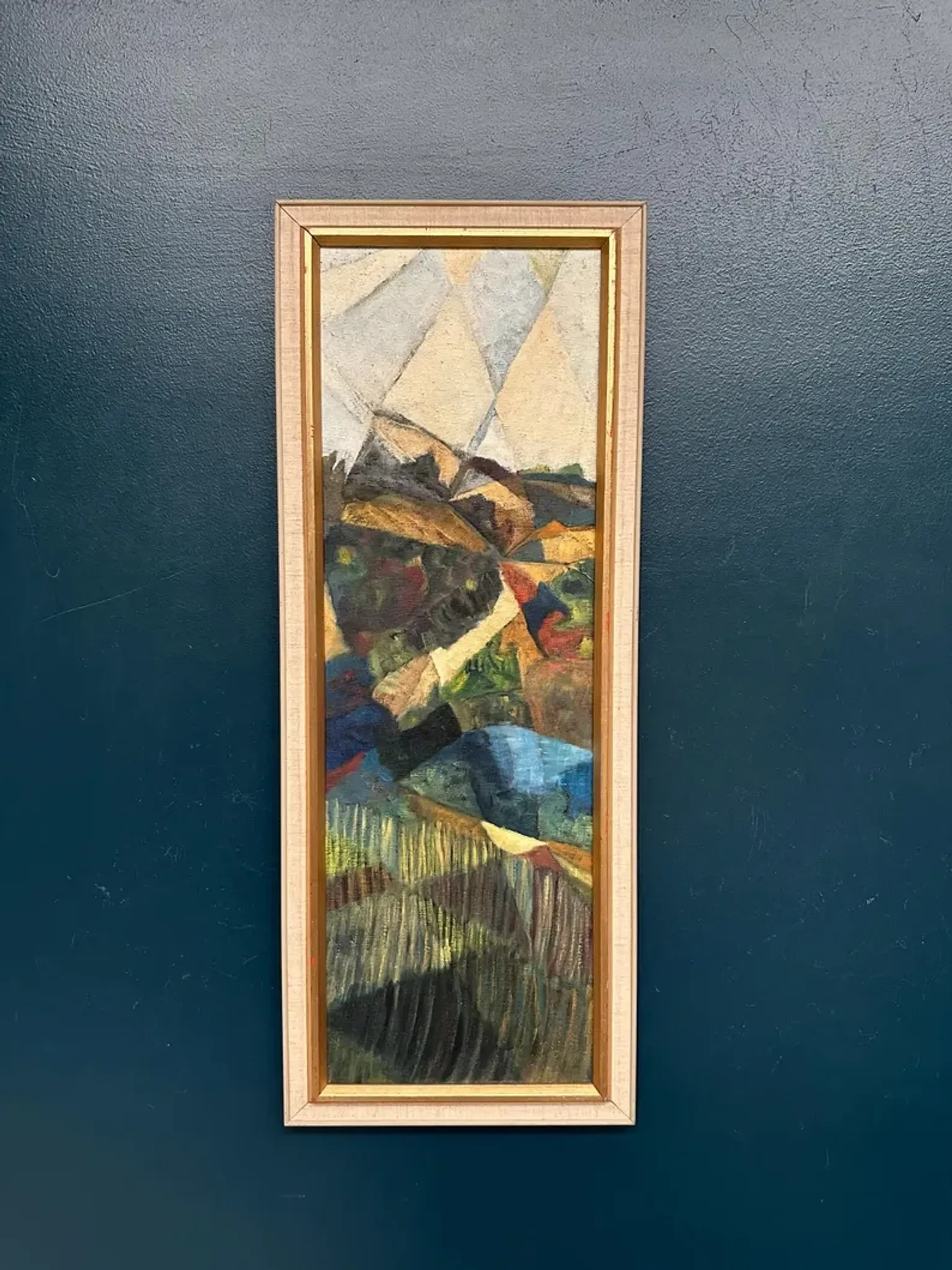 Large Original Swedish Oil on Canvas – “Cubist Landscape” by Kjell Lindberg – Signed – Vintage & Framed
