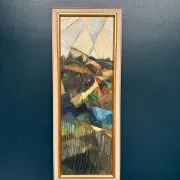 Large Original Swedish Oil on Canvas – “Cubist Landscape” by Kjell Lindberg – Signed – Vintage & Framed