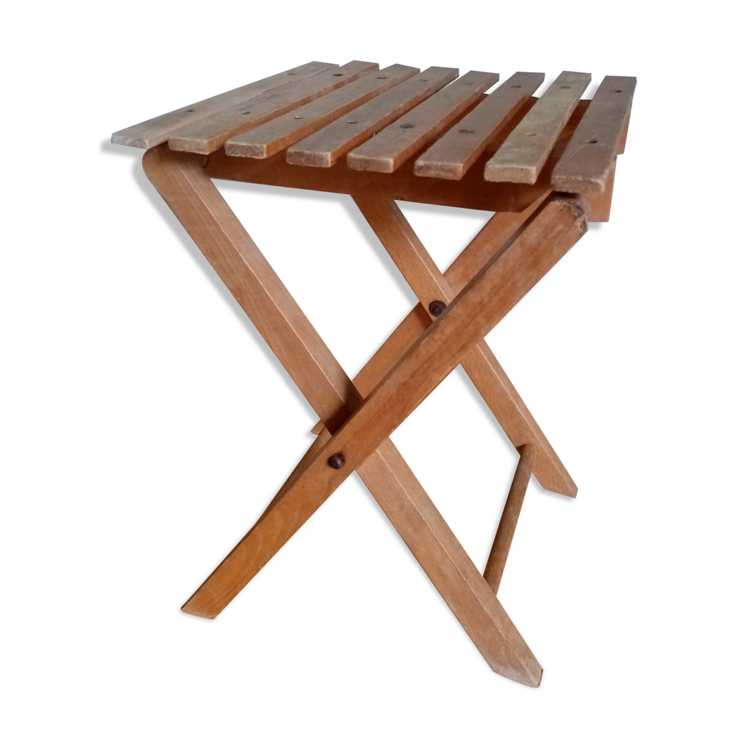 Tabouret pliant porte-plante en bois