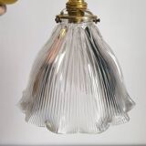 Large wall light in holophane glass and brass