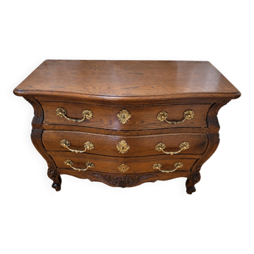 Curved commode in Louis XV / Regency style in solid oak.