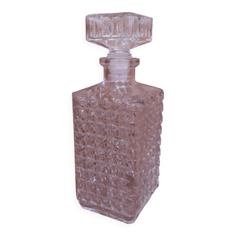 Vintage cut glass whisky decanter with diamond point design, 1960s.
