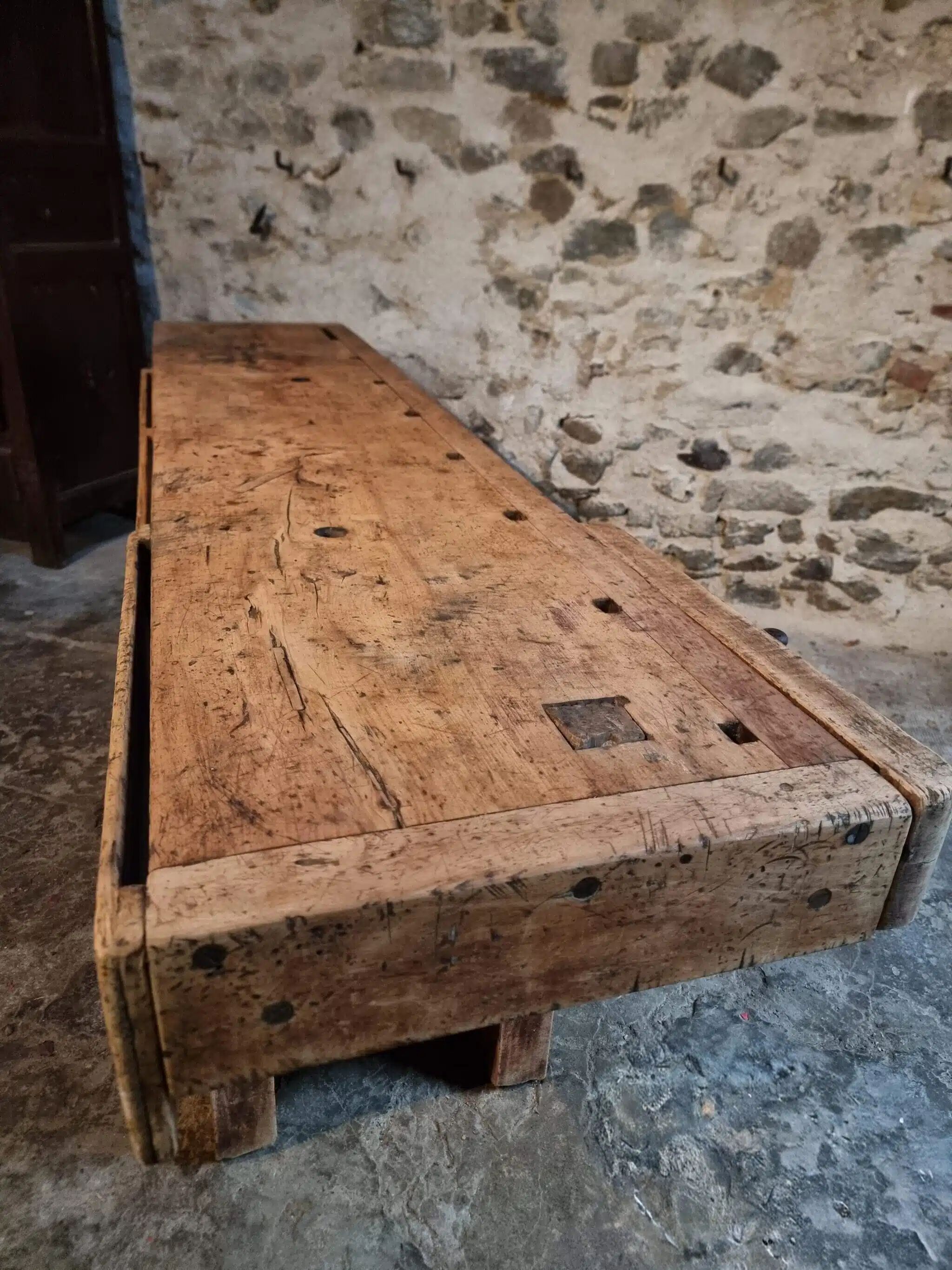 Antique beech table, France early 20th century
