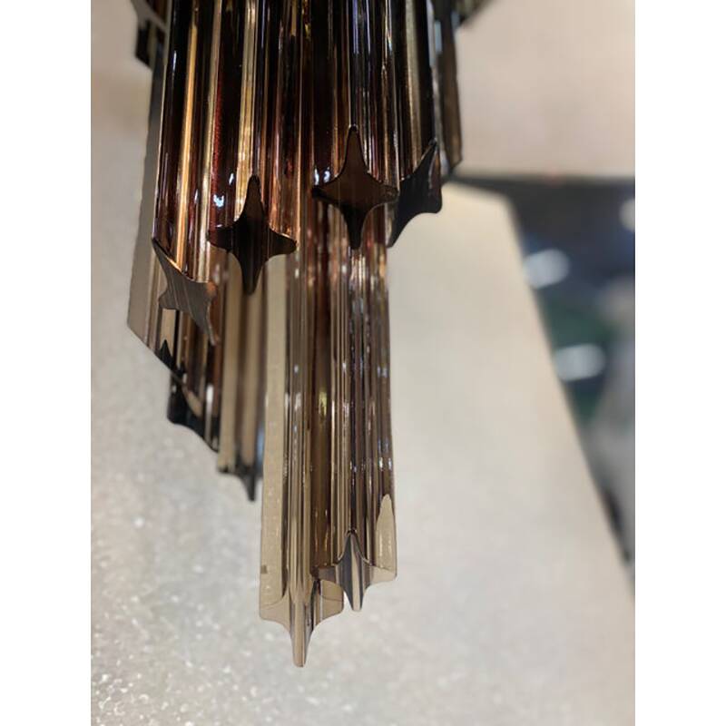 Smoked and Clear "Quadriedro" Cascade Chandelier Murano Glass