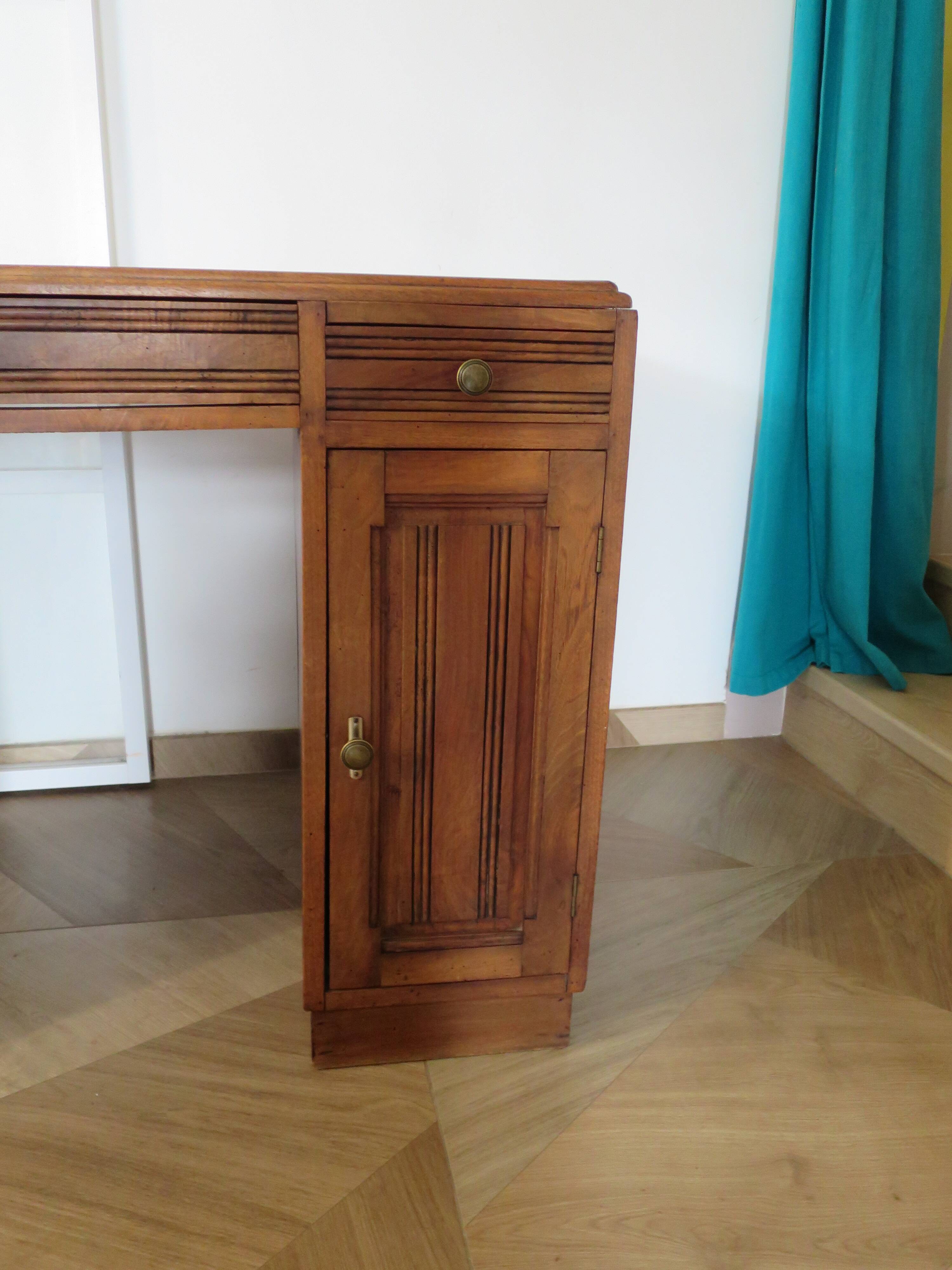 Vintage Art Deco schoolmaster's desk - double-sided - solid wood - 1940s/50s