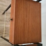 Pierre Guariche style bedside table, wood and metal, vintage, 60s