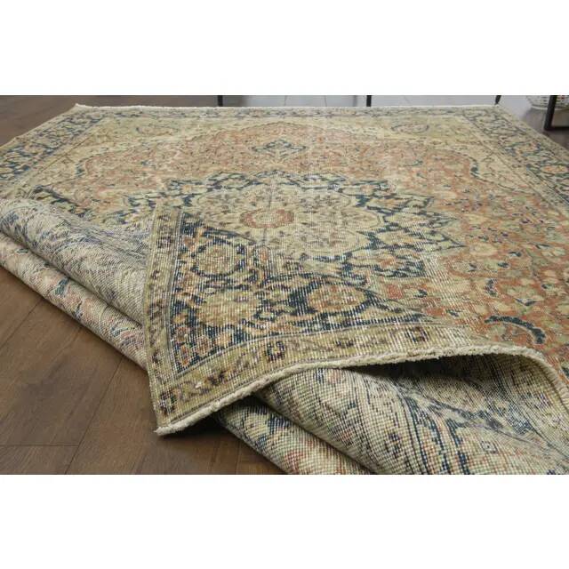 Tapis vintage turc Oushak fait main en laine et coton, années 1970