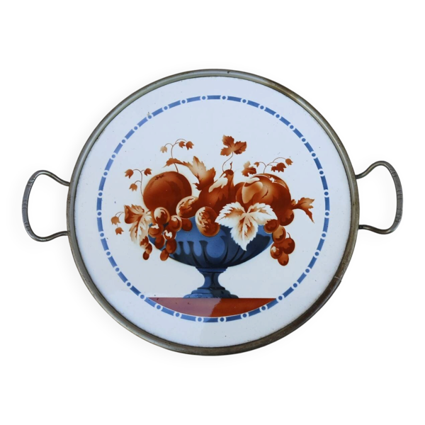 Ancien plat à gâteau décor corbeille de fruits — Beyit
