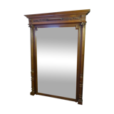 Old very large mirror Henri 2 wooden frame with columns beveled glass