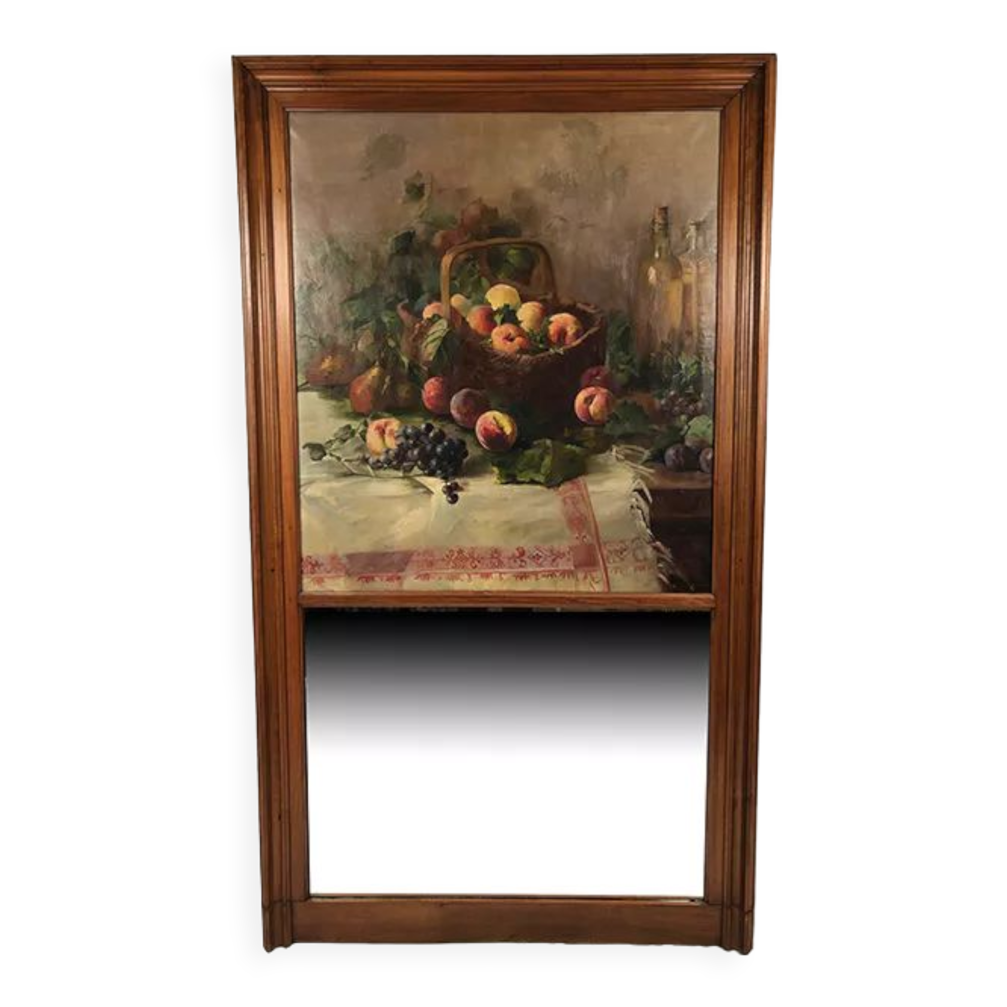 Trumeau in varnished wood, oil on canvas in the upper part, still life early twentieth century