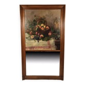 Trumeau en bois verni, huile sur toile en partie haute, nature morte début XXe