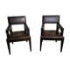 pair of leather armchairs (French cow) by Michel Hurel
