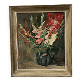 Oil on isorel "the bouquet of gladioli" signed p. arata 20th century