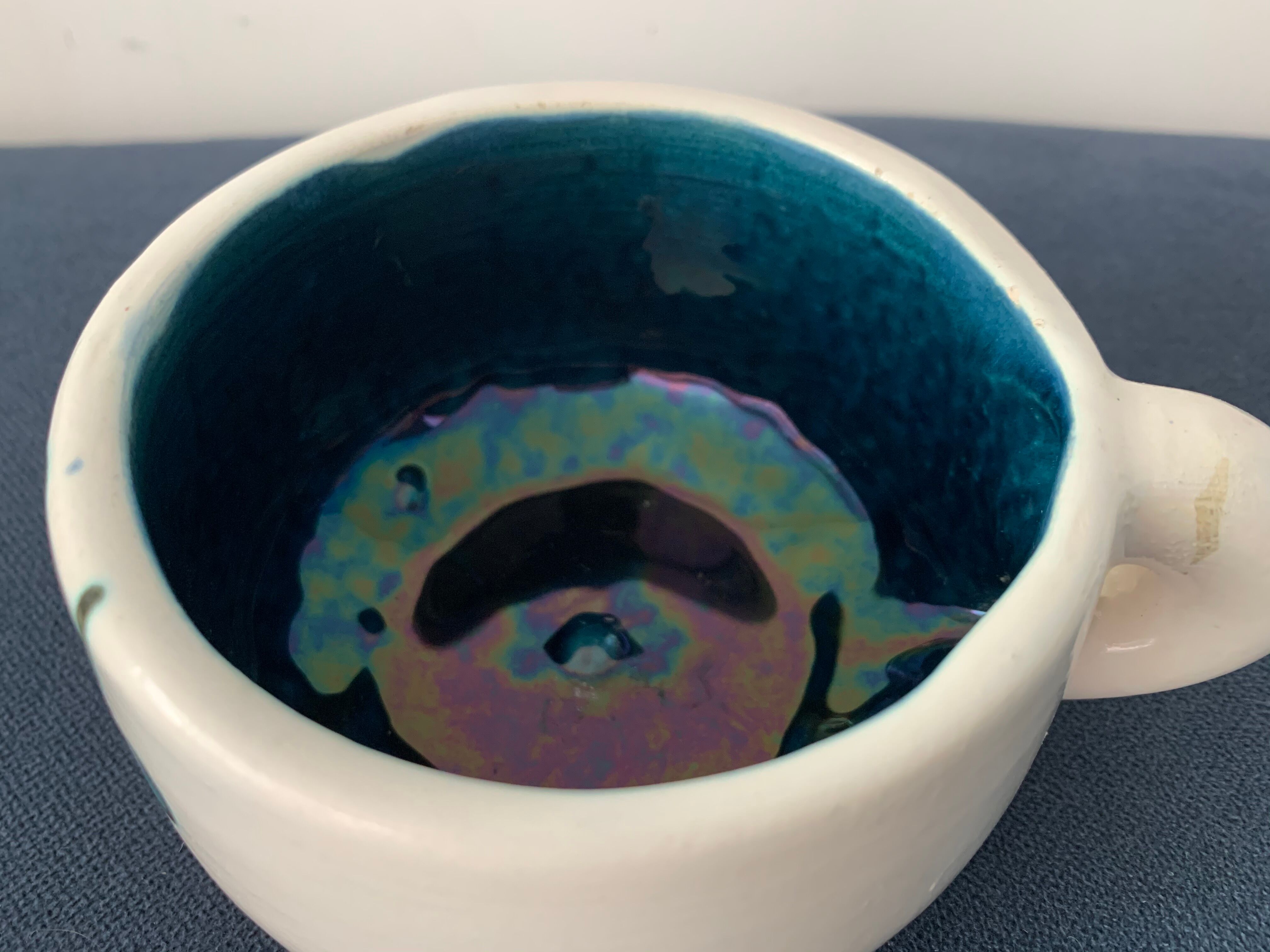 2 cups maja white and blue enamelled ceramic cups